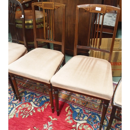 155 - A pair of Victorian mahogany and satinwood inlaid dining chair, another pair of mahogany dining chai... 