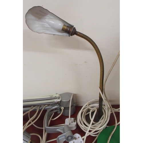 160 - A lot of five assorted mid 20th century lamps to include two anglepoise style lamps (one without bas... 