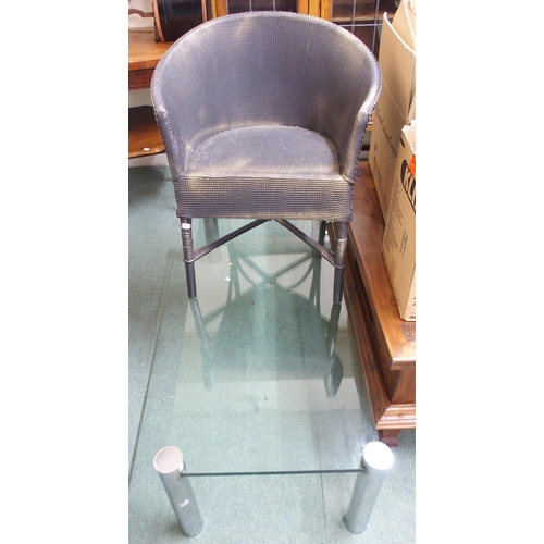 165 - A mid 20th century chrome and glass coffee table and a Lloyd loom style chair (2)