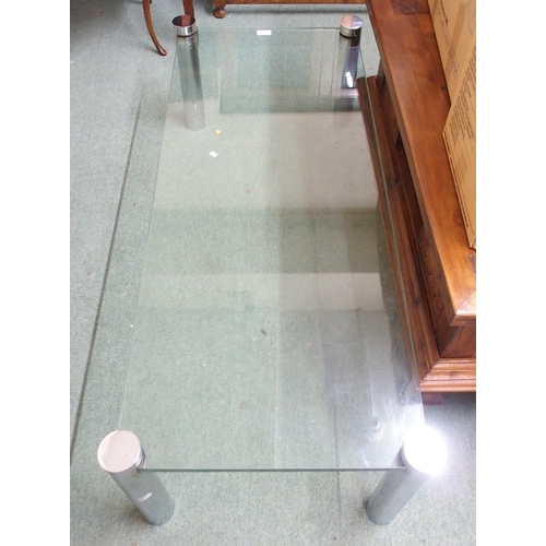 165 - A mid 20th century chrome and glass coffee table and a Lloyd loom style chair (2)