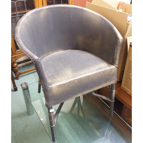 165 - A mid 20th century chrome and glass coffee table and a Lloyd loom style chair (2)