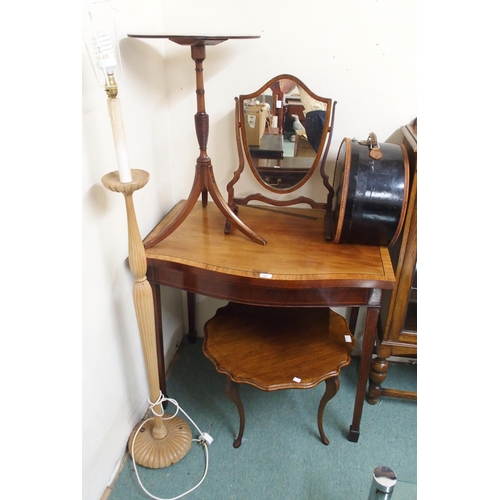 166 - A Victorian mahogany serpentine front hall table, mahogany oval topped occasional table with turned ... 