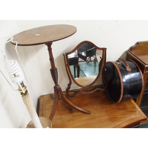 166 - A Victorian mahogany serpentine front hall table, mahogany oval topped occasional table with turned ... 