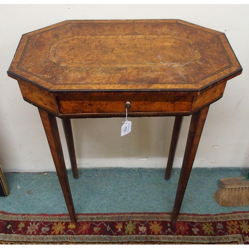 172 - A walnut single drawer occasional table with checker inlay on square tapering supports