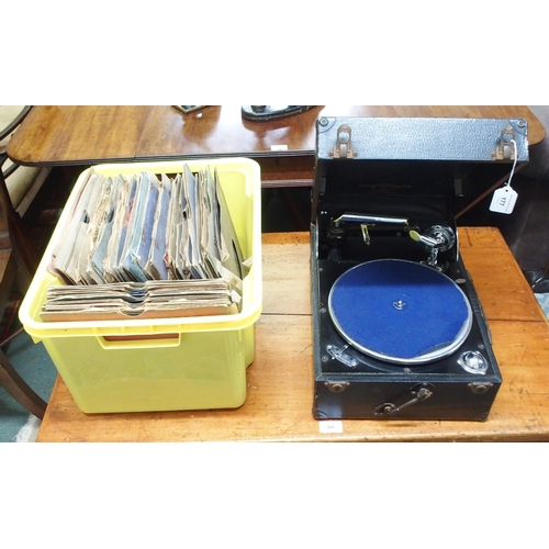 177 - A 20th century Columbia Viva-tonal Grafonola picnic record player and a box of assorted vinyl record... 