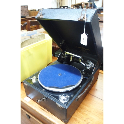 177 - A 20th century Columbia Viva-tonal Grafonola picnic record player and a box of assorted vinyl record... 