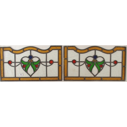 182 - A pair of 20th century leaded stained glass panels with heart design (2)