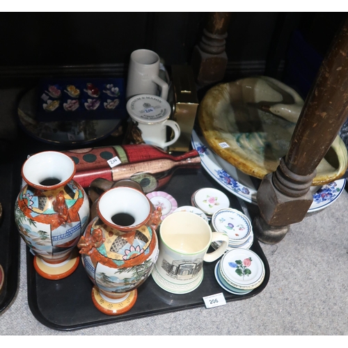 206 - A pair of Japanese vases, a Bovey Pottery Dartmoor mug, a Bourne Denby bird dish and other items