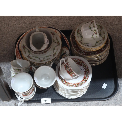 211 - Assorted teawares including Phoenix China, a Wedgwood orange transfer printed Chinoiserie plate, and... 