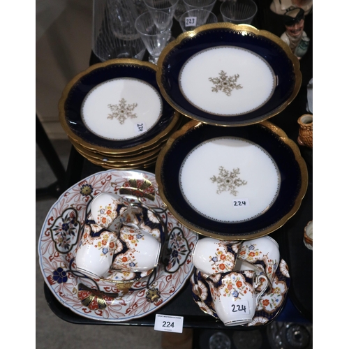 224 - A Limoges dessert service, the white ground with royal blue and gilt decoration, a Spode plate and a... 