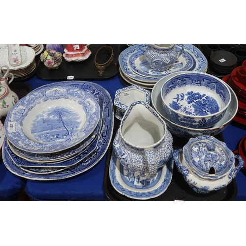 231 - A collection of blue and white transfer printed pottery including Midwinter, Furnivals, Burleighware... 