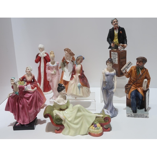 249 - Ten Royal Doulton figures including The News Vendor and The Auctioneer