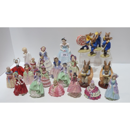 250 - A collection of Royal Doulton figures including The Duchess of York (boxed), eighteen miniature figu... 