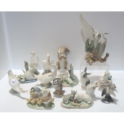 261 - A collection of Lladro and Nao figures of birds and animals