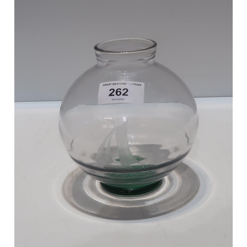 262 - An Art Deco glass vase of bulbous form etched with a design of a ship, indistinctly marked and dated... 