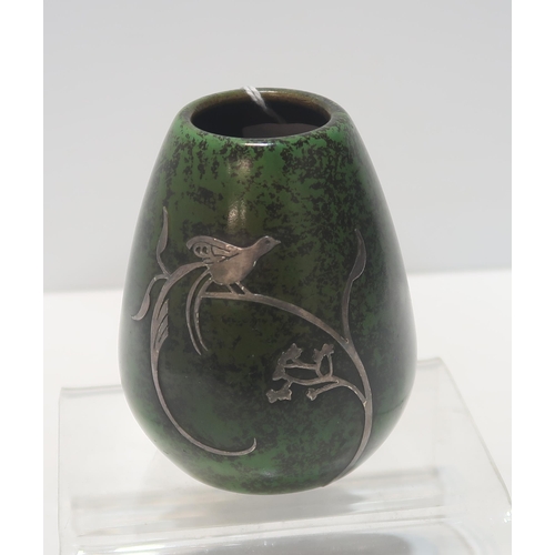 270 - An Otto Heintz sterling silver on bronze vase decorated with a bird on a branch, 9cm high