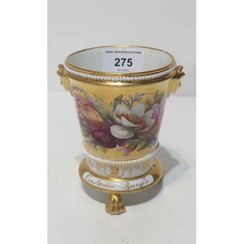 275 - A Paris porcelain vase painted with flowers and named for Constantia Beresford