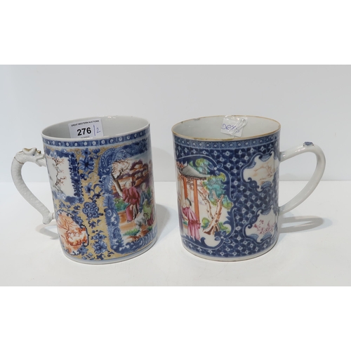 276 - Two Chinese export mugs each decorated with figures