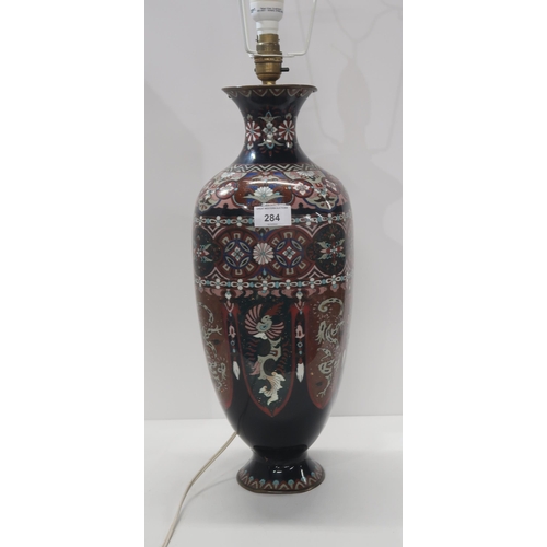 284 - A cloisonné vase decorated with a phoenix, drilled and made into a lamp