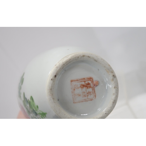 285 - Three Chinese incense dishes, a vase and a canton teapot