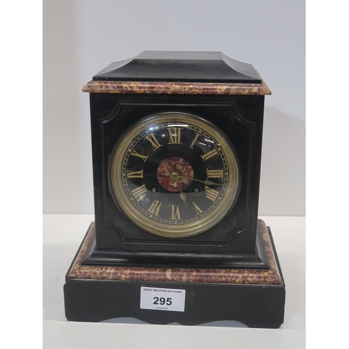 295 - A slate and russo marble mantle clock