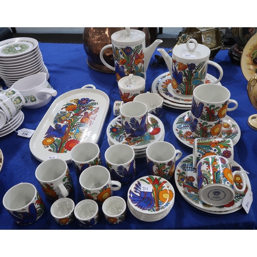 311 - Villeroy and Boch Acapulco pattern tablewares including tea and coffee pot, a tray, milk jug, sugar ... 