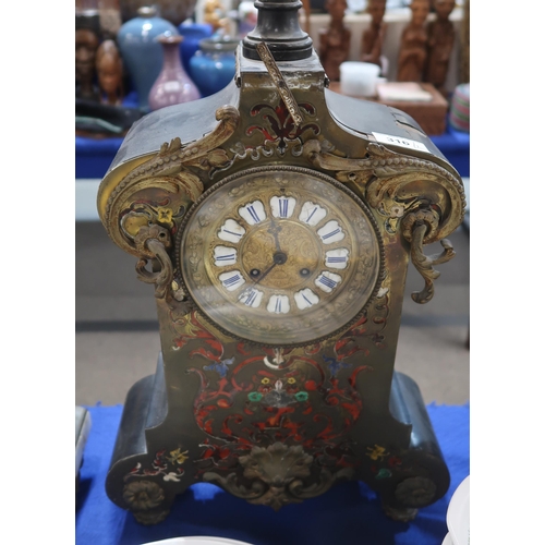 316 - A boulle mantle clock and a alabaster mantle clock with gilt cavalier to top