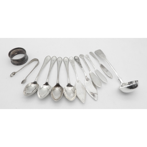 322 - A collection of silver flatware including four Victorian Hanoverian thread pattern tea spoons, by Da... 