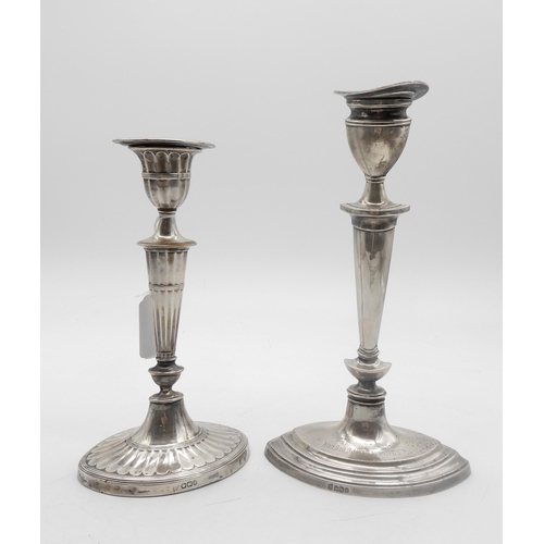 337 - A Victorian silver candlestick, of tapering fluted form, with an oval base, by Hawksworth, Eyre... 