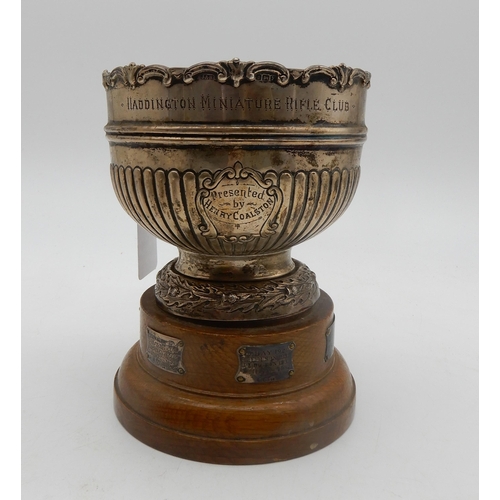 345 - A George V silver trophy cup in the form of a rose bowl, from Haddington Miniature Rifle Club, prese... 