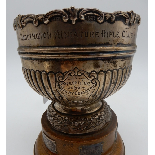 345 - A George V silver trophy cup in the form of a rose bowl, from Haddington Miniature Rifle Club, prese... 