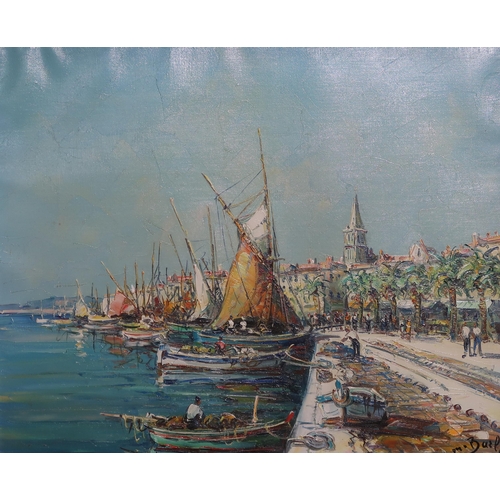 652 - CONTINENTAL SCHOOL Fishing boats in port, signed, oil on canvas, 50 x 60cm