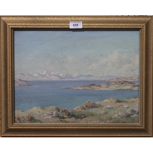 658 - IAN MCNICOL West Coast landscape, signed, oil on board, 30 x 40cm