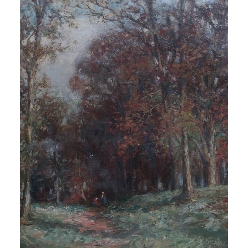 667 - JOHN MYLNE A Woodland Park, signed, oil on canvas, dated, 1907, 60 x 50cm