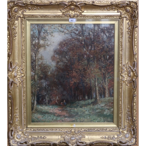 667 - JOHN MYLNE A Woodland Park, signed, oil on canvas, dated, 1907, 60 x 50cm