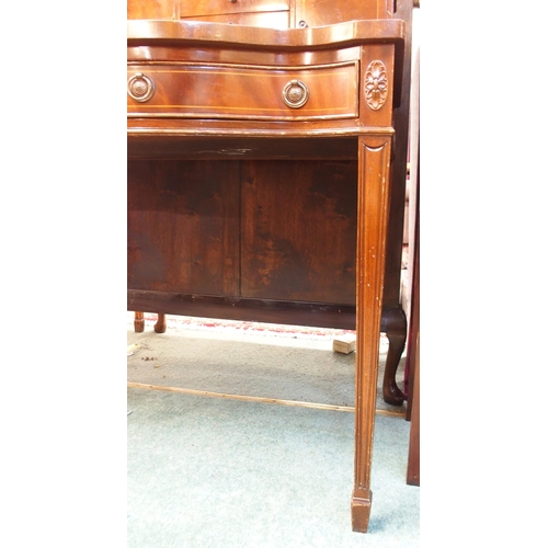 67 - A 20th century mahogany ladies writing desk with fitted superstructure over embossed leather skiver ... 