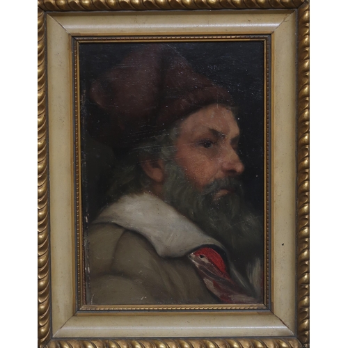 670 - CONTINENTAL SCHOOL Portrait head of a lady and gentleman, oil on canvas, and board 30 x 20cm (2... 