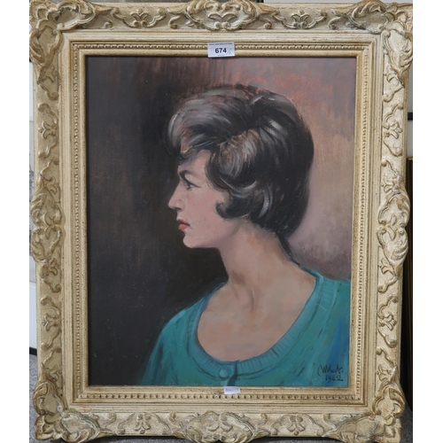 674 - BRITISH SCHOOL Portrait profile head, signed, oil on canvas, 50 x 40cm and another (2)... 