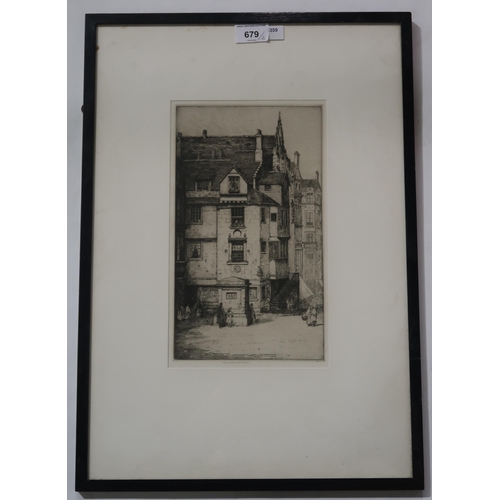 679 - JOHN MATHIESON John Knox House, signed, etching, 29 x 17cm and another (2)