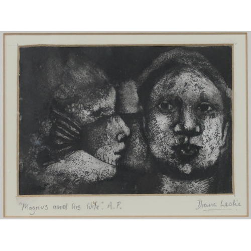 744 - DIANA LESLIE (SCOTTISH b.1971)MAGNUS AND HIS WIFE Etching, signed lower right, inscribed (AP), ... 