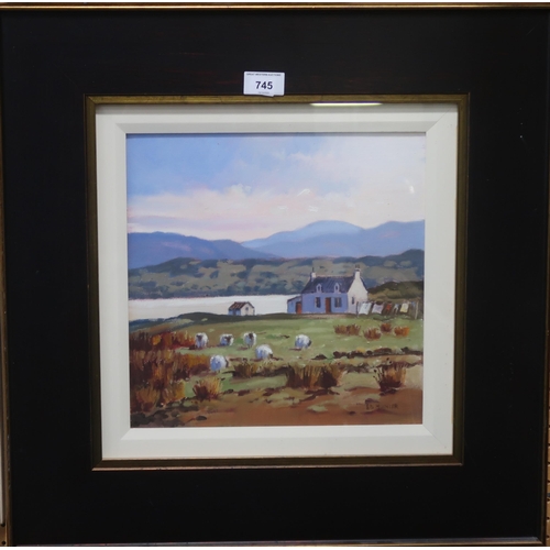 745 - ED HUNTER (SCOTTISH) DRYING DAY, HARRIS Oil on canvas, signed lower right, 28 x 28cm ... 