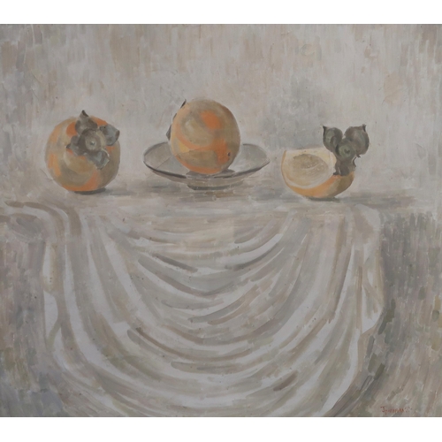 748 - RUSSIAN SCHOOL THREE PERSIMMONS Oil on board, signed lower right, 60 x 66cm... 