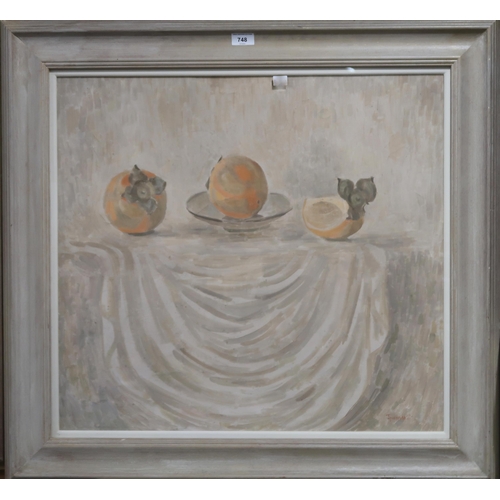 748 - RUSSIAN SCHOOL THREE PERSIMMONS Oil on board, signed lower right, 60 x 66cm... 