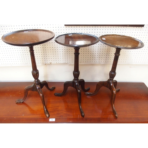 75 - A 20th century mahogany demi lune table, drop leaf occasional table and three assorted wine tables (... 