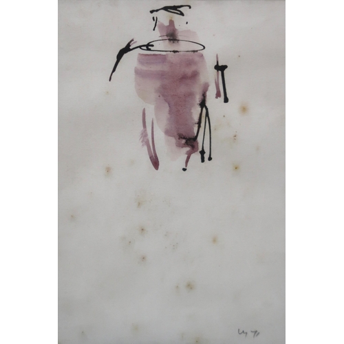 750 - WILLIAM JOHNSTONE OBE (SCOTTISH 1897-1981)ABSTRACTED FIGURE Ink/watercolour, signed lower right... 