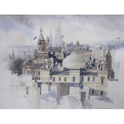 751 - IAN DUNCAN (SCOTTISH CONTEMPORARY) EDINBURGH ROOFTOPS Watercolour on paper, signed lower r... 