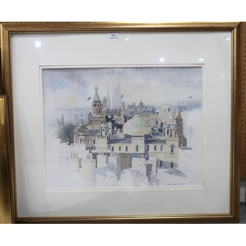 751 - IAN DUNCAN (SCOTTISH CONTEMPORARY) EDINBURGH ROOFTOPS Watercolour on paper, signed lower r... 