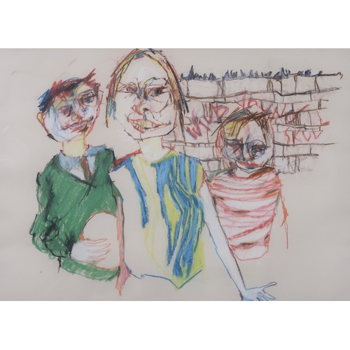 754 - SCOTTISH SCHOOL THREE CHILDREN Pastel on paper, 30 x 42cm