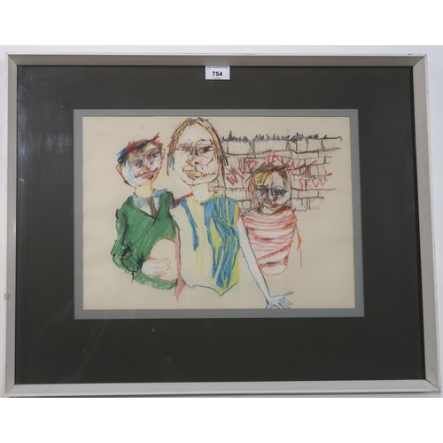 754 - SCOTTISH SCHOOL THREE CHILDREN Pastel on paper, 30 x 42cm