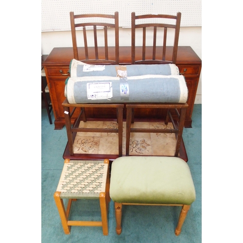 76 - A mid 20th century stained teak tile top coffee table, pair of mahogany bedroom chairs, upholstered ... 